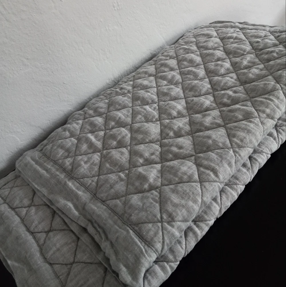 Pottery Barn Belgian Flax Linen Diamond Quilted Shams In Flagstone